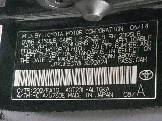 JTKJF5C78F3092824 - 2015 TOYOTA SCION TC Siyah fotoğraf 10