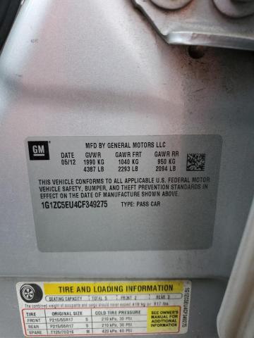 1G1ZC5EU4CF349275 - 2012 CHEVROLET MALIBU 1LT SILVER photo 10