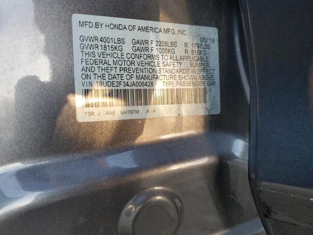 19UDE2F34JA006428 - 2018 ACURA ILX BASE W GRAY photo 10