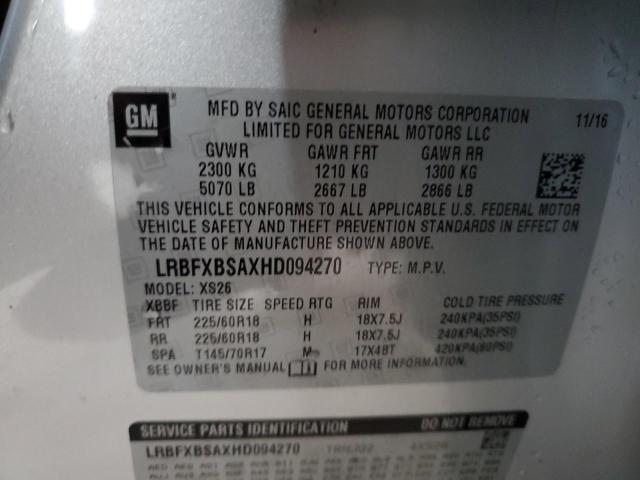 LRBFXBSAXHD094270 - 2017 BUICK ENVISION E SILVER photo 10