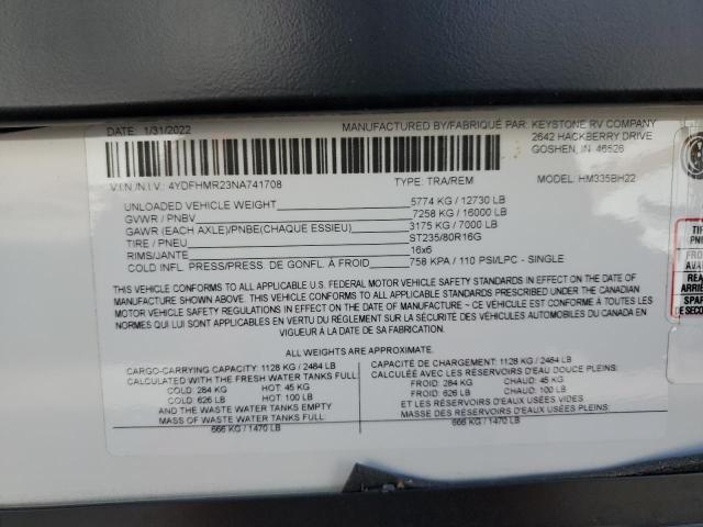 4YDFHMR23NA741708 - 2022 KEYSTONE MONTANA WHITE photo 10