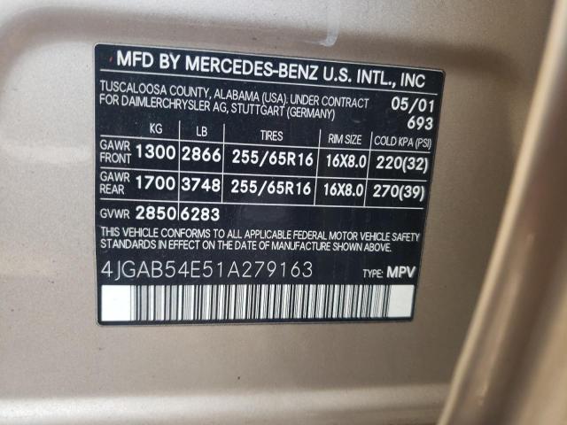 4JGAB54E51A279163 - 2001 MERCEDES-BENZ ML 320 TAN photo 10