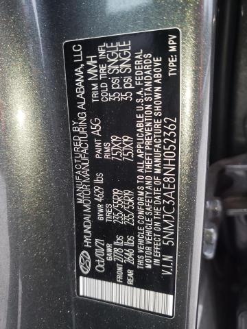 5NMJC3AE8NH052362 - 2022 HYUNDAI TUCSON SEL GRAY photo 10