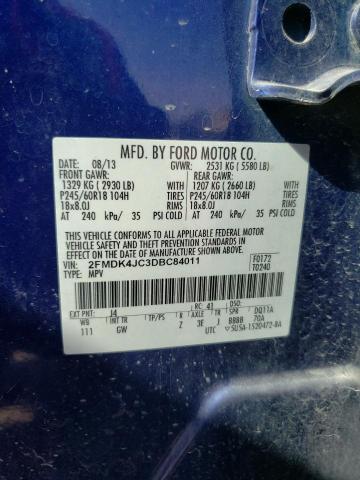 2FMDK4JC3DBC84011 - 2013 FORD EDGE SEL BLUE photo 10