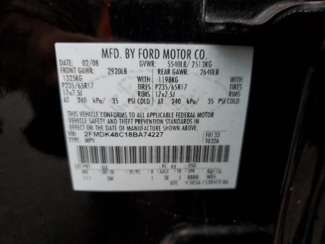 2FMDK48C18BA74227 - 2008 FORD EDGE SEL BLACK photo 10