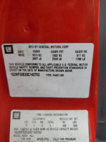 1G2NF52E33C142702 - 2003 PONTIAC GRAND AM S RED photo 10