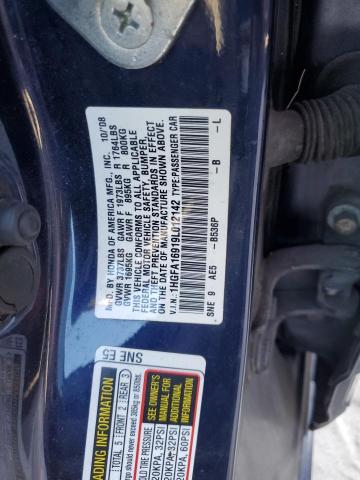 1HGFA16919L012142 - 2009 HONDA CIVIC EXL Mavi foto 10