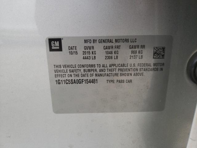 1G11C5SA0GF154481 - 2016 CHEVROLET MALIBU LIM 银色 照片 10