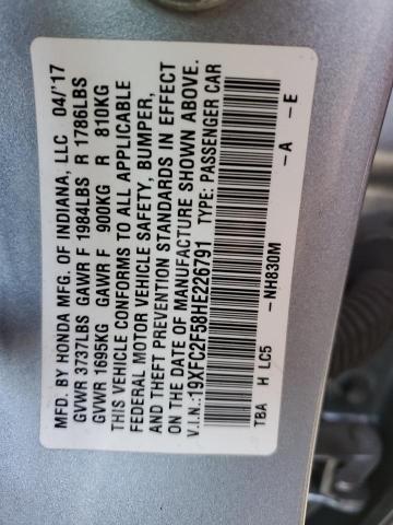 19XFC2F58HE226791 - 2017 HONDA CIVIC LX SILVER photo 10