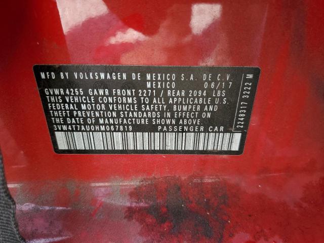 3VW4T7AU0HM067819 - 2017 VOLKSWAGEN GTI S RED photo 10