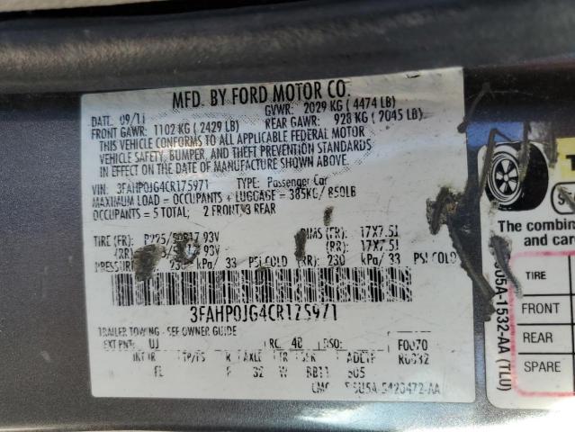 3FAHP0JG4CR175971 - 2012 FORD FUSION SEL CHARCOAL photo 10