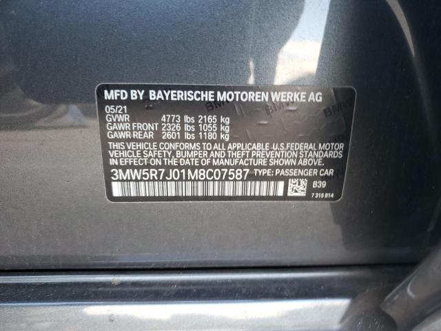 3MW5R7J01M8C07587 - 2021 BMW 330XI GRAY photo 10