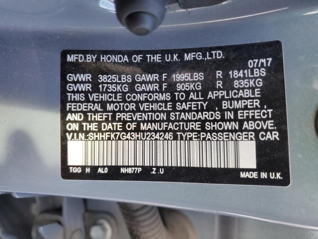 SHHFK7G43HU234246 - 2017 HONDA CIVIC SPOR 灰色 照片 10