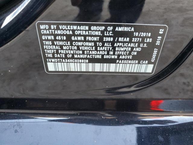 1VWDT7A34HC026926 - 2017 VOLKSWAGEN PASSAT R-L BLACK photo 10