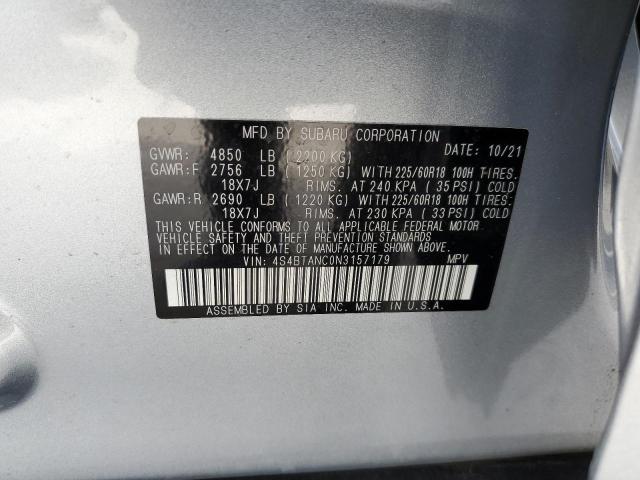 4S4BTANC0N3157179 - 2022 SUBARU OUTBACK LI SILVER photo 10