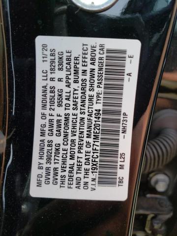 19XFC1F71ME201494 - 2021 HONDA CIVIC EXL Qara foto 10