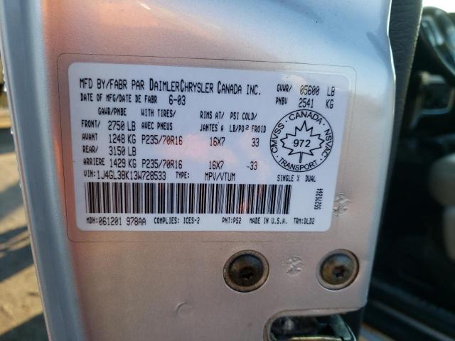 1J4GL38K13W728533 - 2003 JEEP LIBERTY RE Gümüş foto 10