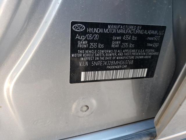 5NPEJ4J28MH063768 - 2021 HYUNDAI SONATA SEL SILVER photo 10