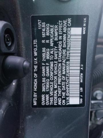 SHHFK7H77JU406518 - 2018 HONDA CIVIC EXL 灰色 照片 10