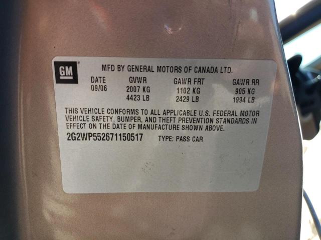 2G2WP552671150517 - 2007 PONTIAC GRAND PRIX თაფლისფერი ფოტო 10