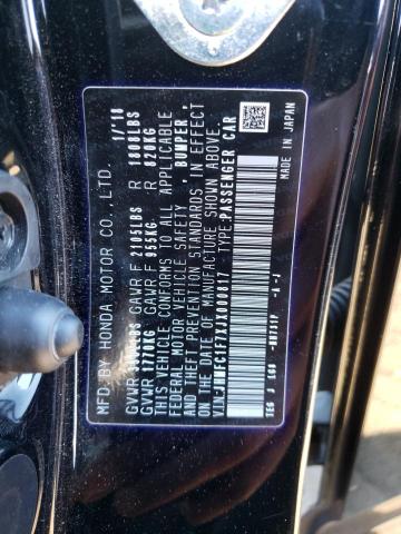 JHMFC1F7XJX000817 - 2018 HONDA CIVIC EXL أسود صورة 10