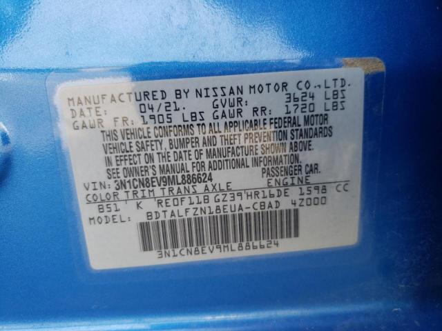 3N1CN8EV9ML886624 - 2021 NISSAN VERSA SV BLUE photo 10