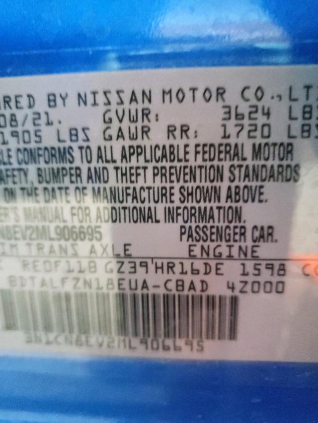 3N1CN8EV2ML906695 - 2021 NISSAN VERSA SV BLUE photo 10