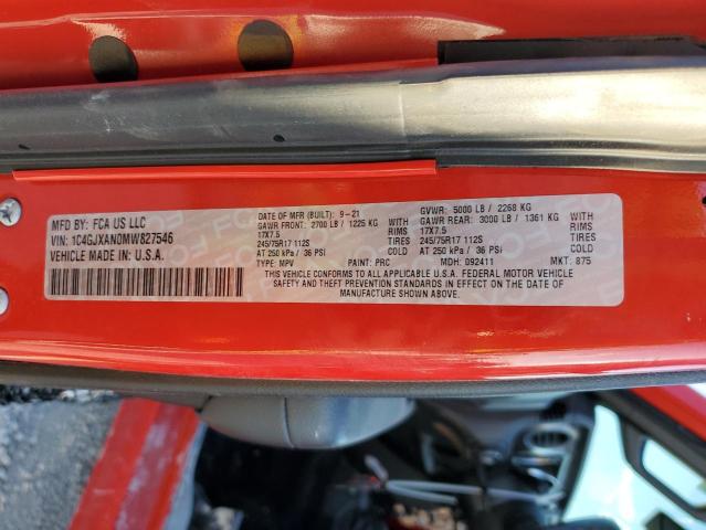 1C4GJXAN0MW827546 - 2021 JEEP WRANGLER S RED photo 10