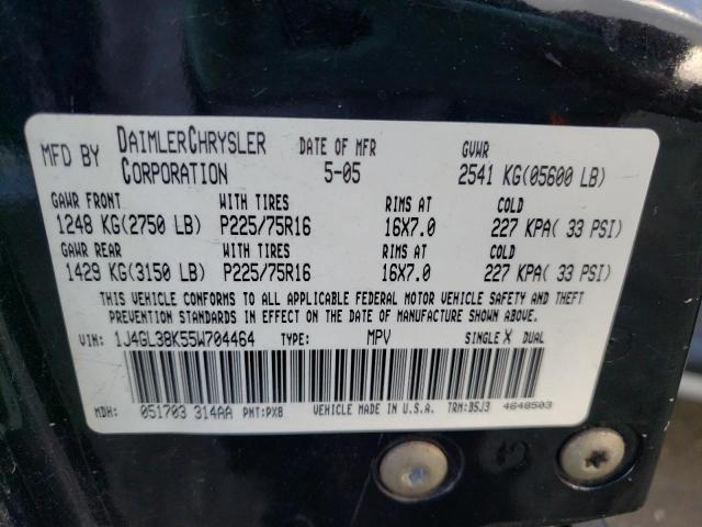 1J4GL38K55W704464 - 2005 JEEP LIBERTY RE BLACK photo 10