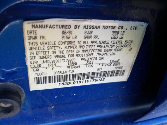 1N4DL01D11C176023 - 2001 NISSAN ALTIMA XE BLUE photo 10