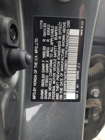 SHHFK7G47KU208031 - 2019 HONDA CIVIC SPOR GRAY photo 10