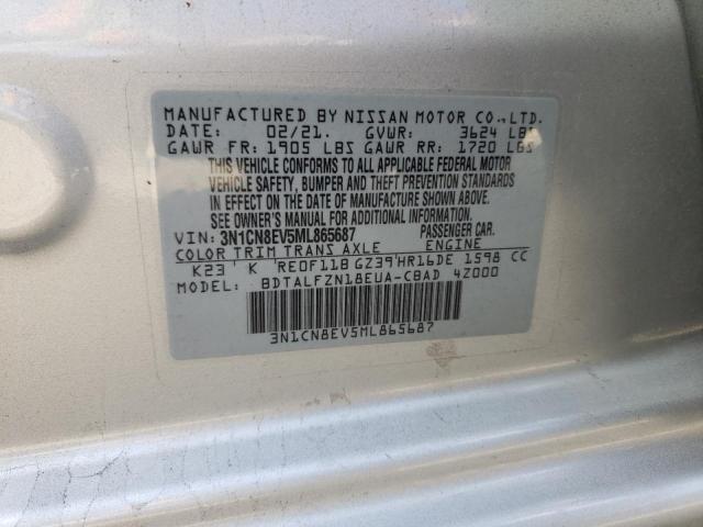 3N1CN8EV5ML865687 - 2021 NISSAN VERSA SV SILVER photo 12