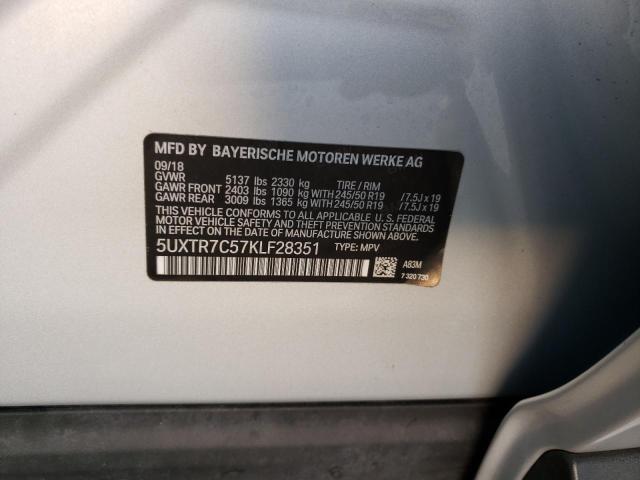 5UXTR7C57KLF28351 - 2019 BMW X3 SDRIVE3 SILVER photo 10