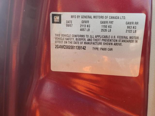 2G4WC582081139142 - 2008 BUICK LACROSSE C RED photo 10