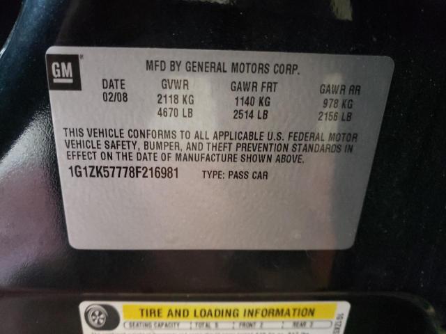 1G1ZK57778F216981 - 2008 CHEVROLET MALIBU LTZ შავი ფოტო 10