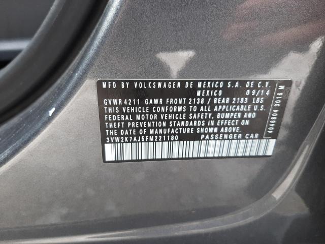 3VW2K7AJ5FM221180 - 2015 VOLKSWAGEN JETTA BASE CHARCOAL photo 10