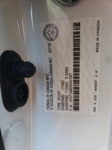 2HGFC4B80KH401561 - 2019 HONDA CIVIC SPOR 白色 照片 10