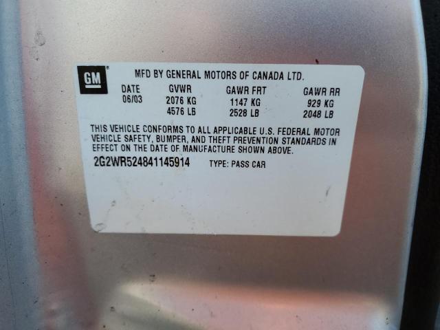 2G2WR524841145914 - 2004 PONTIAC GRAND PRIX ვერცხლისფერი ფოტო 10