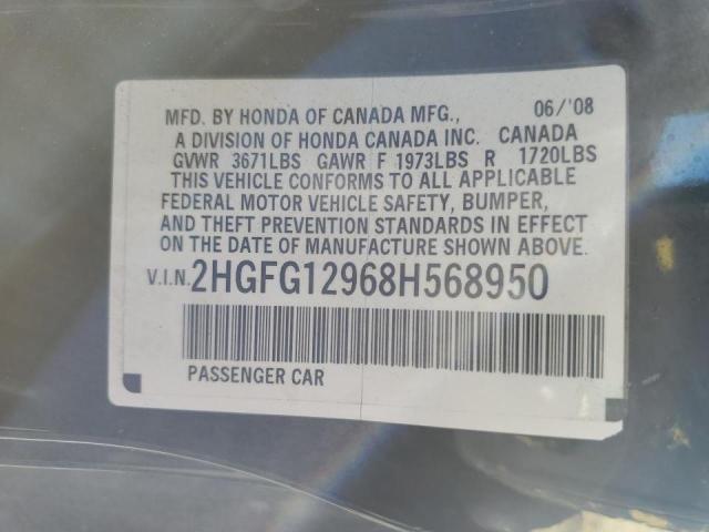 2HGFG12968H568950 - 2008 HONDA CIVIC EXL Qara foto 10