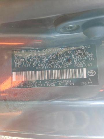 JTKDE177450036107 - 2005 TOYOTA SCION TC GRAY photo 10