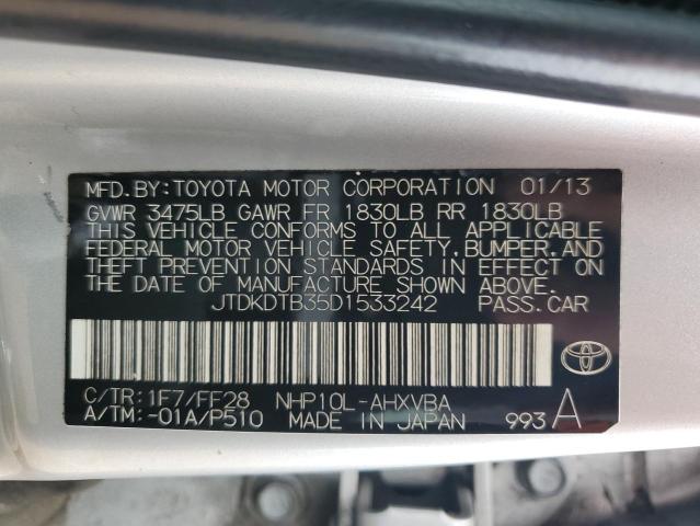 JTDKDTB35D1533242 - 2013 TOYOTA PRIUS C SILVER photo 10