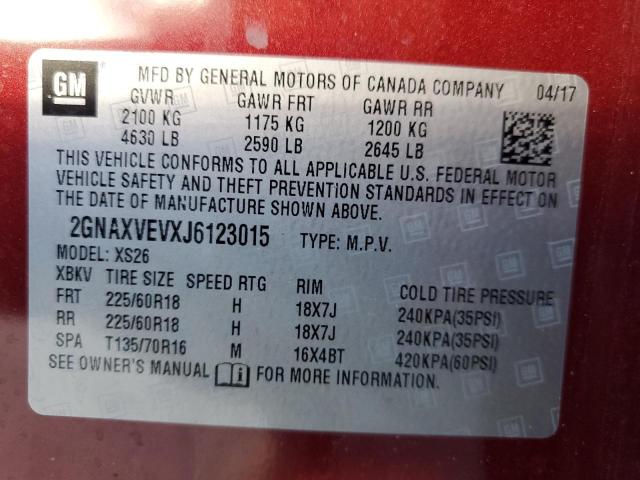 2GNAXVEVXJ6123015 - 2018 CHEVROLET EQUINOX L RED photo 10