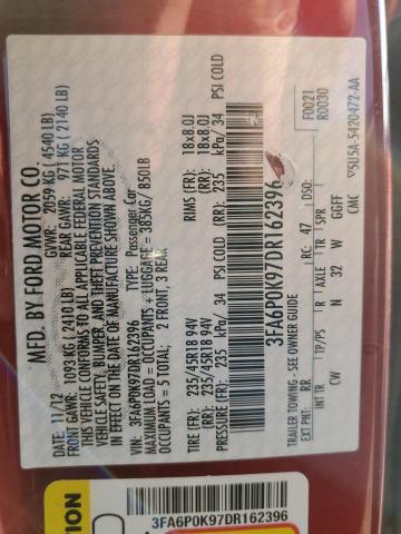 3FA6P0K97DR162396 - 2013 FORD FUSION TIT RED photo 10