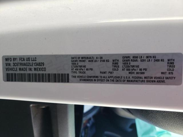 3C6TRVAG2LE134829 - 2020 RAM PROMASTER WHITE photo 10