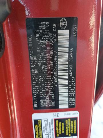 4T1BE46K09U356413 - 2009 TOYOTA CAMRY BASE RED photo 10
