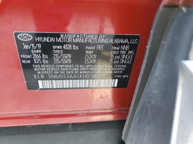 5NMS53AA5KH078893 - 2019 HYUNDAI SANTA FE L RED photo 14