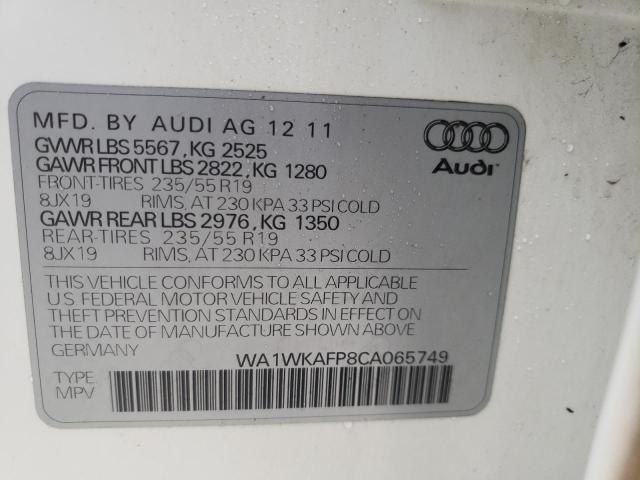 WA1WKAFP8CA065749 - 2012 AUDI Q5 PRESTIG WHITE photo 10