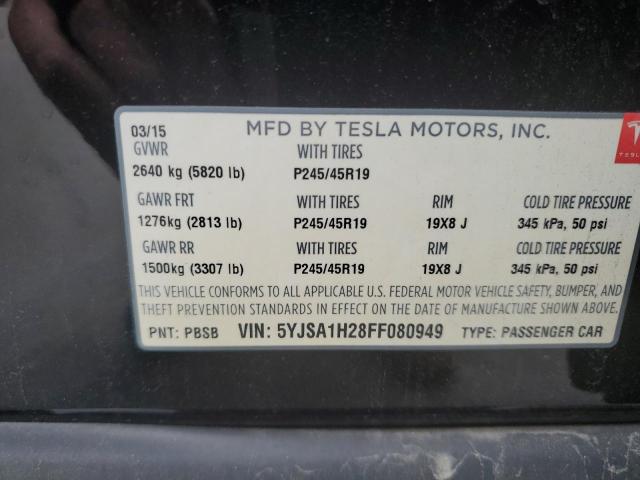 5YJSA1H28FF080949 - 2015 TESLA MODEL S 85 BLACK photo 10