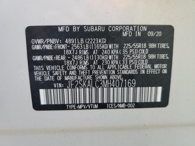 JF2SKALC3MH407169 - 2021 SUBARU FORESTER S თეთრი ფოტო 10