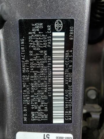 4T1B11HKXKU779187 - 2019 TOYOTA CAMRY LE A Графитовый фото 10
